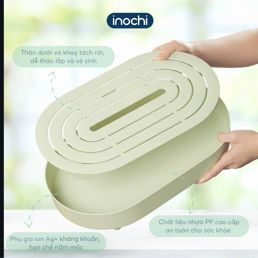 Khay úp ly cốc chén oval Inochi, khay để bàn uống nước, nhựa nguyên sinh an toàn