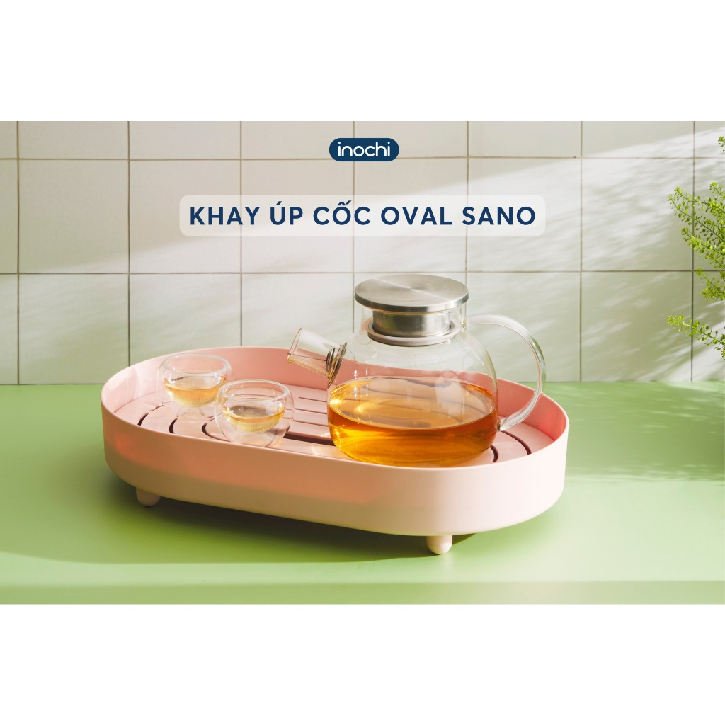 Khay úp ly cốc chén oval Inochi, khay để bàn uống nước, nhựa nguyên sinh an toàn