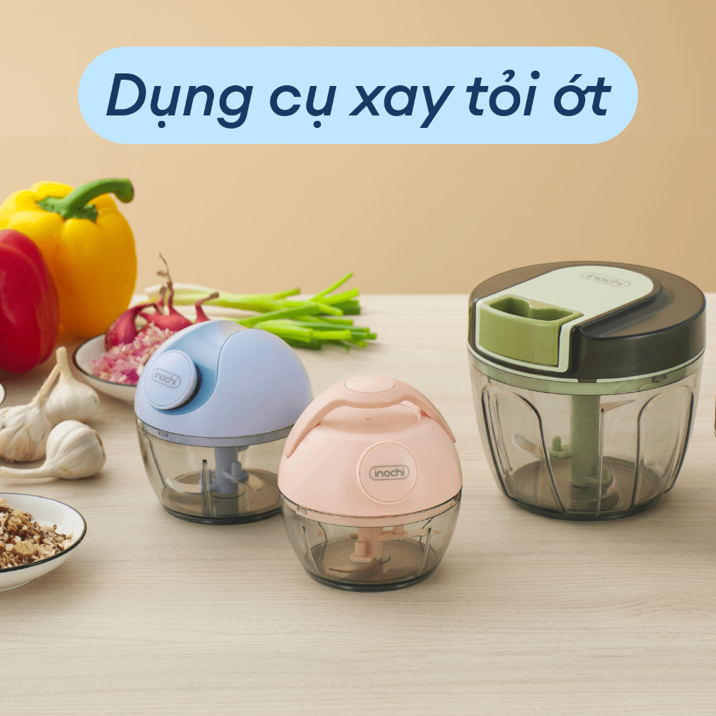 Dụng cụ xay tỏi ớt Inochi, dụng cụ cầm tay tiện lợi, vỏ nhựa nguyên sinh cao cấp an toàn sức khỏe