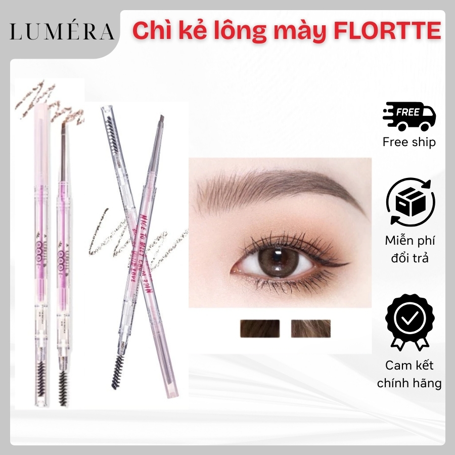 Chì Kẻ Lông Mày 2 Đầu FLORTTE, Bút Vẽ Lông Mày Siêu Bền Chống Thấm Nước Không Phai Màu Dễ Vẽ