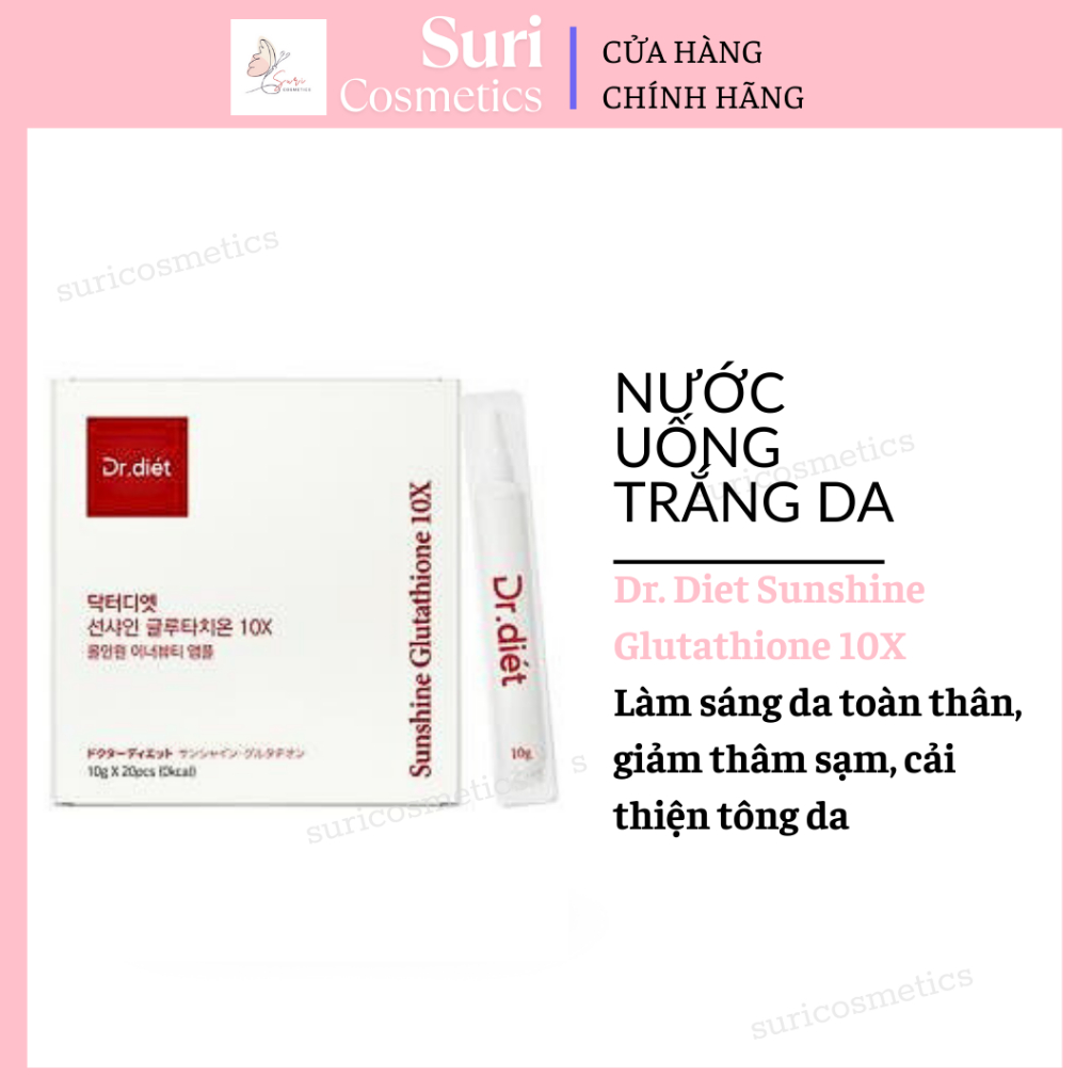 dr diet sunshine glutathione 10x Nước uống trắng da dr.Diet Sunshine Glutathione 10X hộp 20 ống