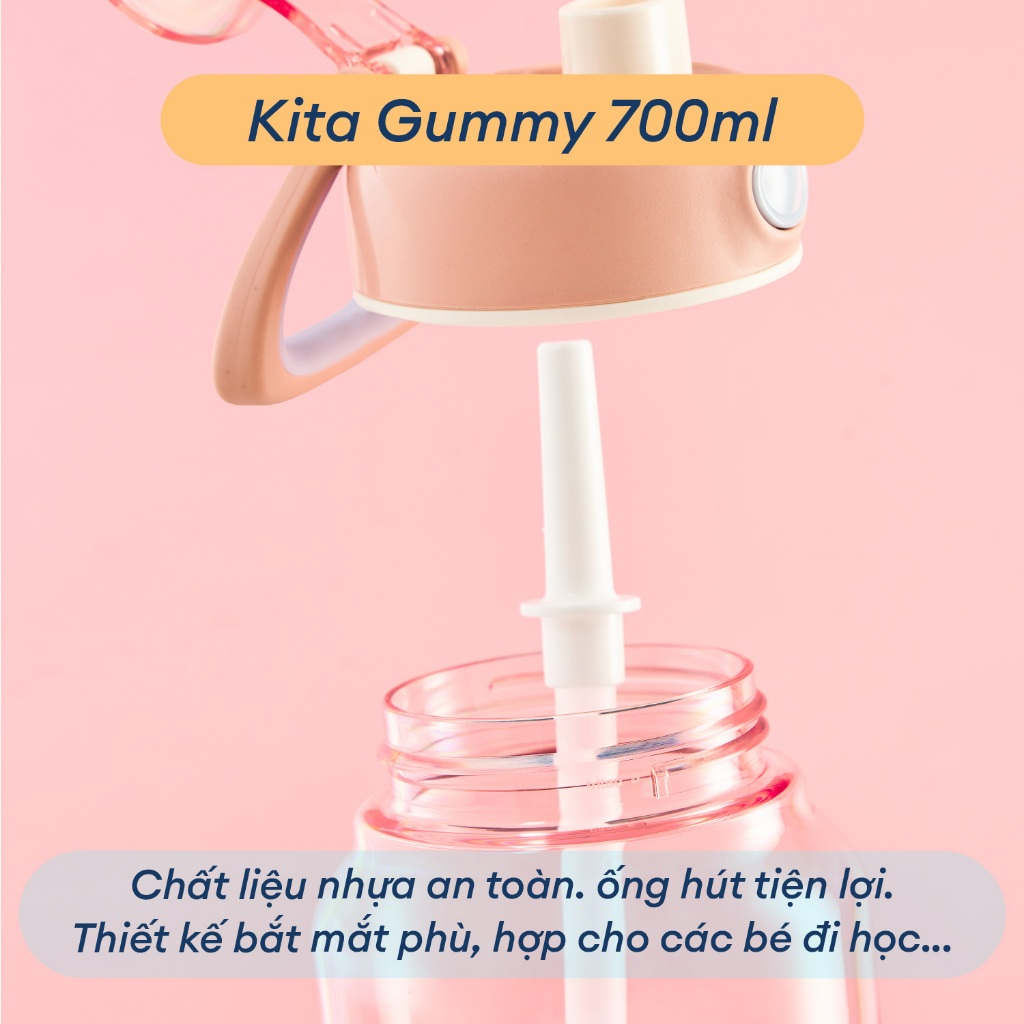 Bình đựng nước Nhựa tritan INOCHI an toàn, có kèm ống hút, dây đeo cho bé. Bình nước nhiều dung tích