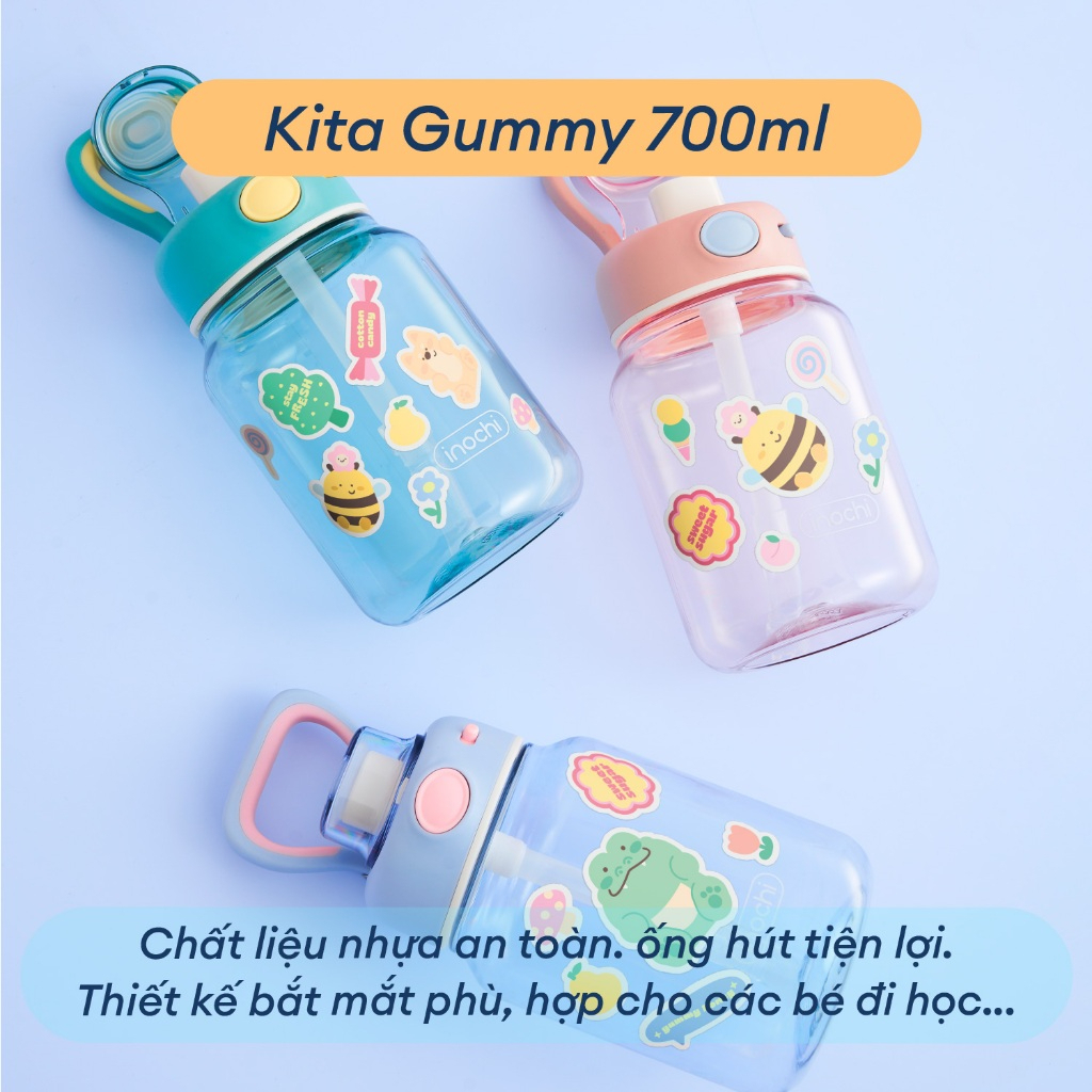 Bình đựng nước Nhựa tritan INOCHI an toàn, có kèm ống hút, dây đeo cho bé. Bình nước nhiều dung tích