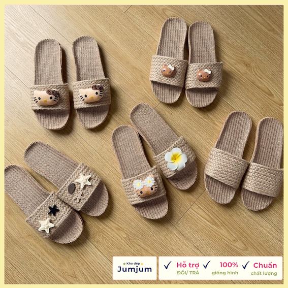 Dép cói đi biển QC quai ngang, đế mềm êm chân đệm cao su kháng nước chống trượt nhẹ dày 1.5 cm | JJCOI