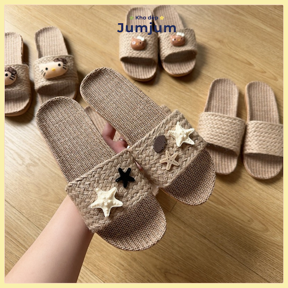 Dép cói đi biển QC quai ngang, đế mềm êm chân đệm cao su kháng nước chống trượt nhẹ dày 1.5 cm | JJCOI