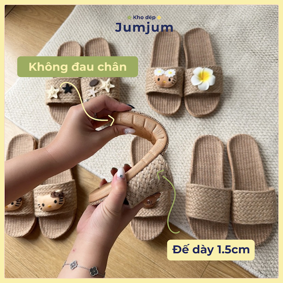 Dép cói đi biển QC quai ngang, đế mềm êm chân đệm cao su kháng nước chống trượt nhẹ dày 1.5 cm | JJCOI