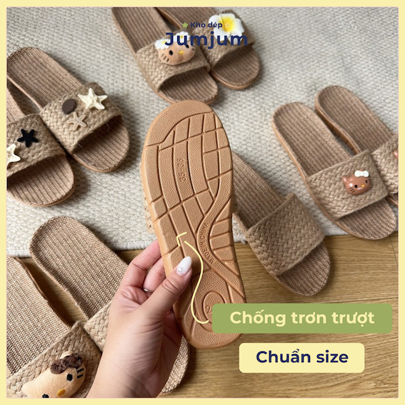 Dép cói đi biển QC quai ngang, đế mềm êm chân đệm cao su kháng nước chống trượt nhẹ dày 1.5 cm | JJCOI