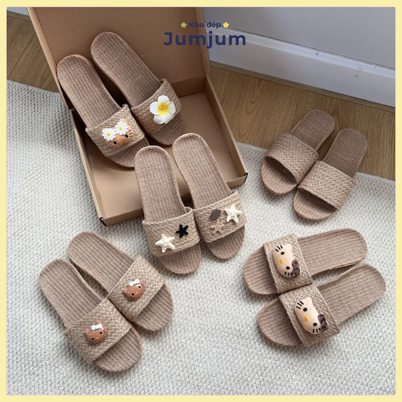 Dép cói đi biển QC quai ngang, đế mềm êm chân đệm cao su kháng nước chống trượt nhẹ dày 1.5 cm | JJCOI