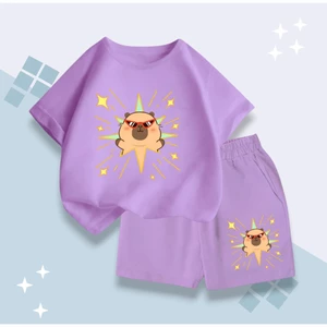 Set Đồ Thun Cotton Trẻ Em Mùa Hè – Hình CapyBara Đeo Kính Râm, Vải Co Giãn Thoáng Khí (M 265)