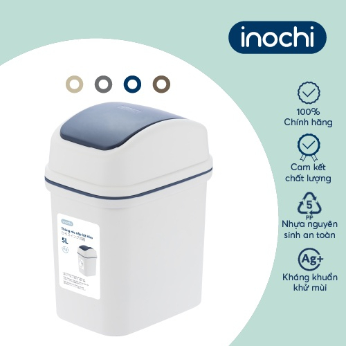 Thùng rác nắp lật 15L (có kèm ruột) inochi cao cấp, thùng rác văn phòng, có ion Ag+ kháng khuẩn