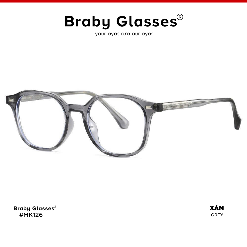 Gọng Kính Cận Dẻo Vuông Nam Nữ Braby Glasses Chất Liệu Nhựa Dẻo Siêu Nhẹ Thiết Kế Sang Trọng MK126
