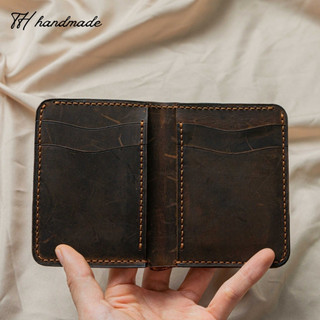 Bóp nam ZENY da bò sáp ngựa điên cổ điển TH HANDMADE , Ví da bò mini Vintage màu Nâu/đen Không khóa