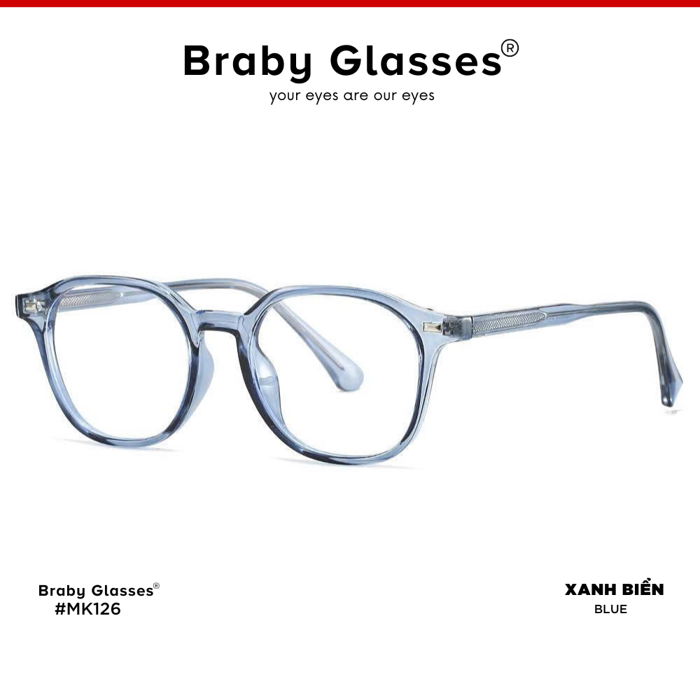 Gọng Kính Cận Dẻo Vuông Nam Nữ Braby Glasses Chất Liệu Nhựa Dẻo Siêu Nhẹ Thiết Kế Sang Trọng MK126