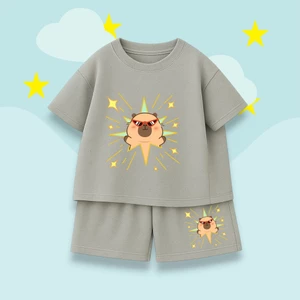 Set Đồ Thun Cotton Bé Trai Bé Gái – Hình CapyBara Đeo Kính Râm Dễ Thương, Vải Mát Mẻ Mùa Hè (M 265)