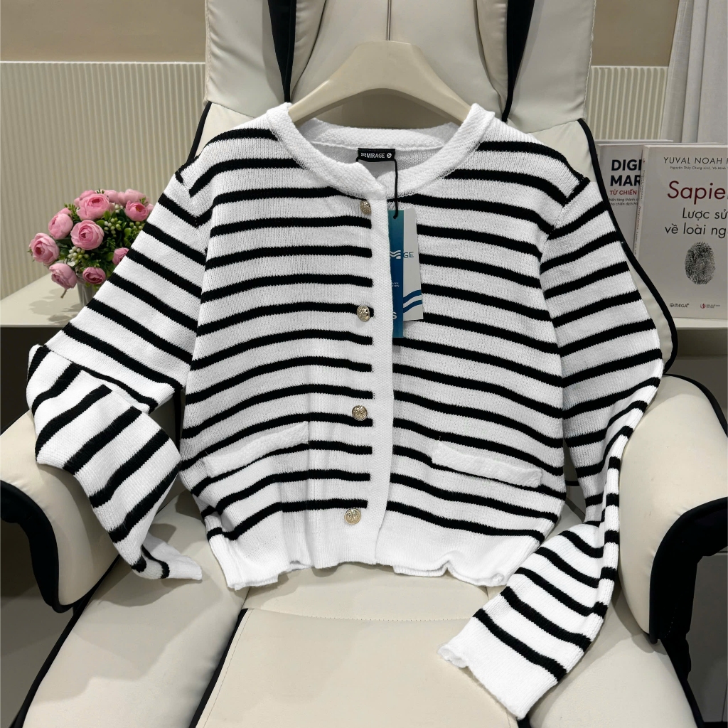 Áo Khoác Cardigan Sọc Trắng Local Brand Chất Len Mongtoghi Mềm Mịn.