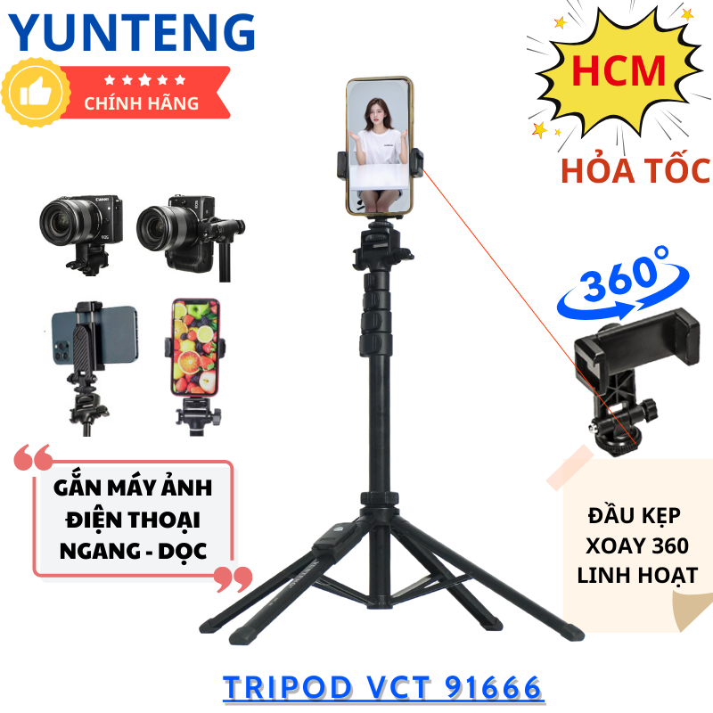 Combo Yunteng XC90 + Gimbal Q02 Xoay 360° | Gậy Tự Sướng, Quay Vlog, Livestream