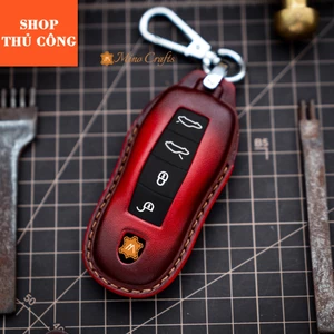Bao da chìa khóa Porsche Macan, Panamera, Cayenne, Chế tác thủ công, Da bò thật nhập khẩu, Khắc tên