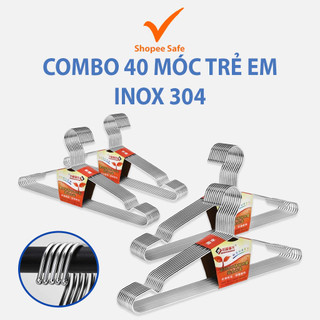 Combo 40 móc trẻ em inox chịu lực tốt, treo quần áo gọn gàng chắc chắn cao cấp