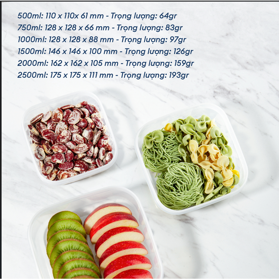 Hộp thực phẩm chữ nhật INOCHI, sử dụng được trong lò vi sóng, máy rửa chén. GIAO MÀU NGẪU NHIÊN