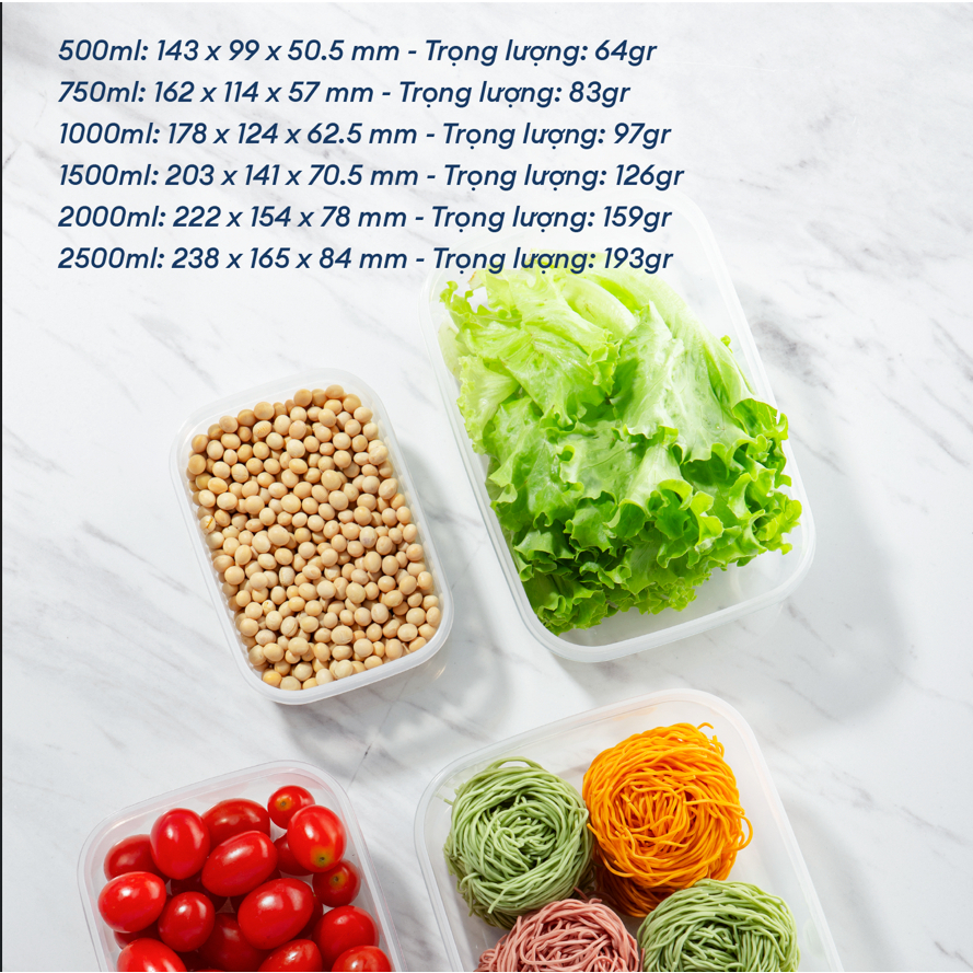 Hộp thực phẩm chữ nhật INOCHI, sử dụng được trong lò vi sóng, máy rửa chén. GIAO MÀU NGẪU NHIÊN