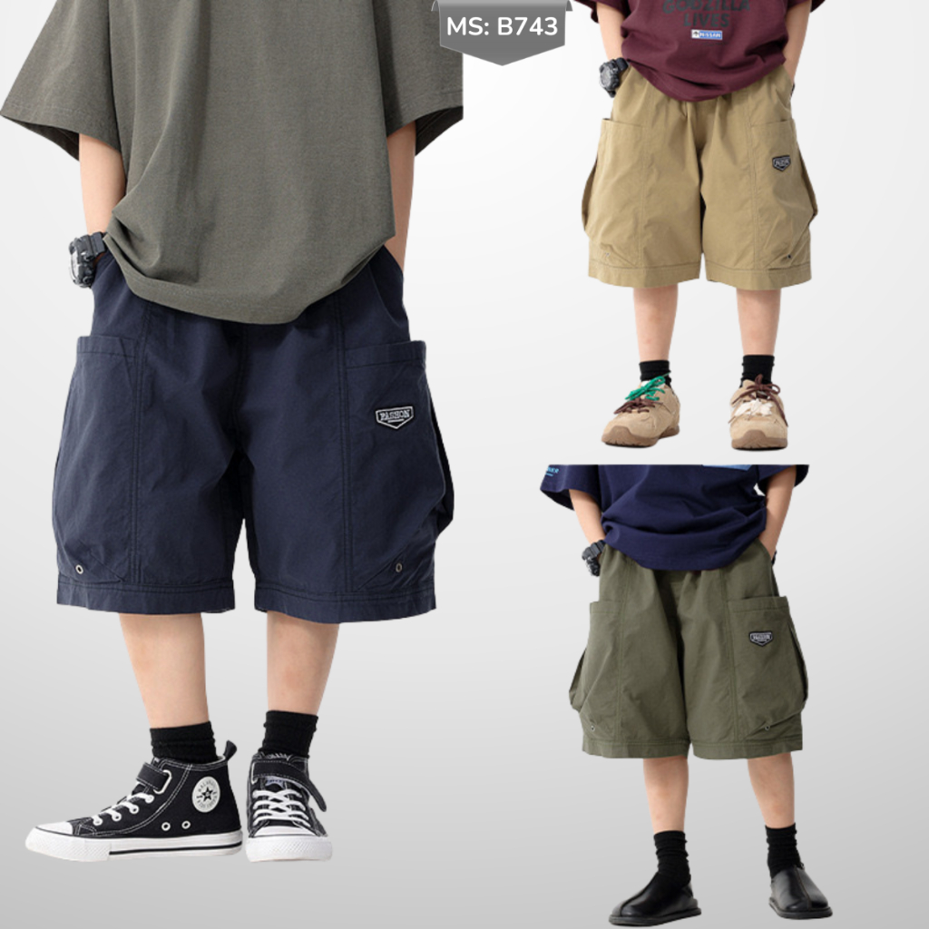 Quần Short Kaki Túi Hộp Trẻ Em Phong Cách Đường Phố Cho Bé Trai Bé Gái B743 | JJ Kids Fashion