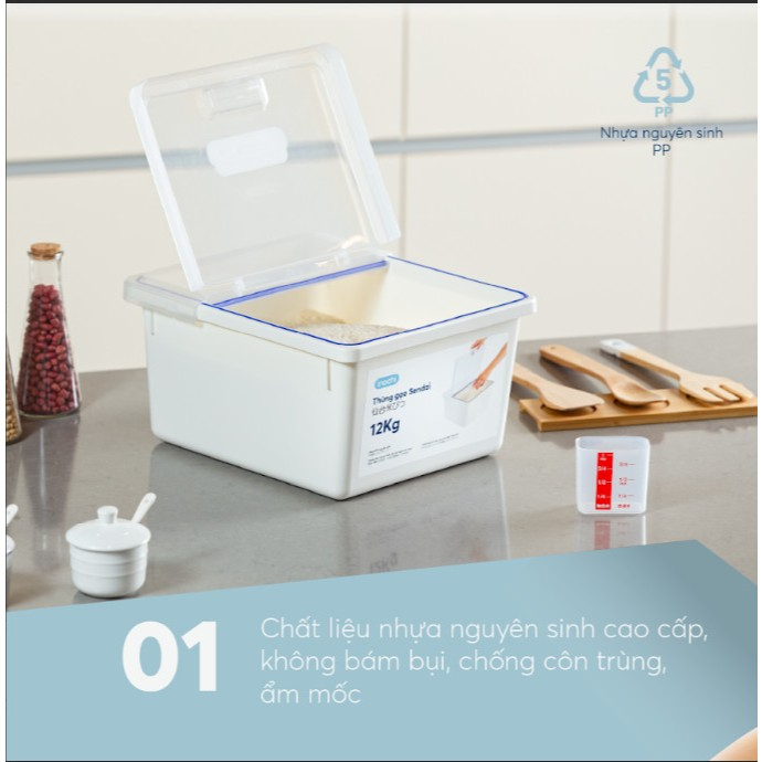 Thùng đựng gạo INOCHI chống ẩm mốc, oxi hóa, mùi hôi, thùng đựng thực phẩm sạch, kháng khuẩn.