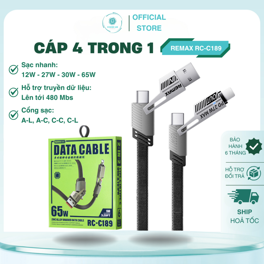 Cáp Sạc Nhanh 4 Trong 1 Remax RC-C189 65W - Sạc Nhanh, Truyền Dữ Liệu ...