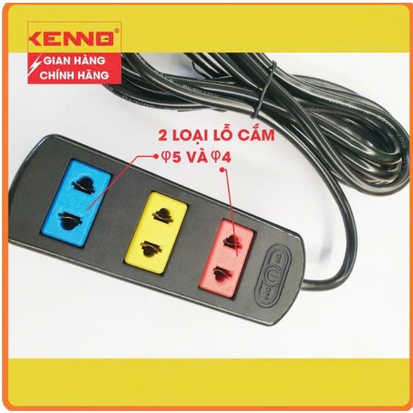Ổ Cắm 3 Lỗ KENNO 3TC3,3CT5, công suất 1200w chống cháy chịu tải phi 4&5 ổ cắm điện đa năng