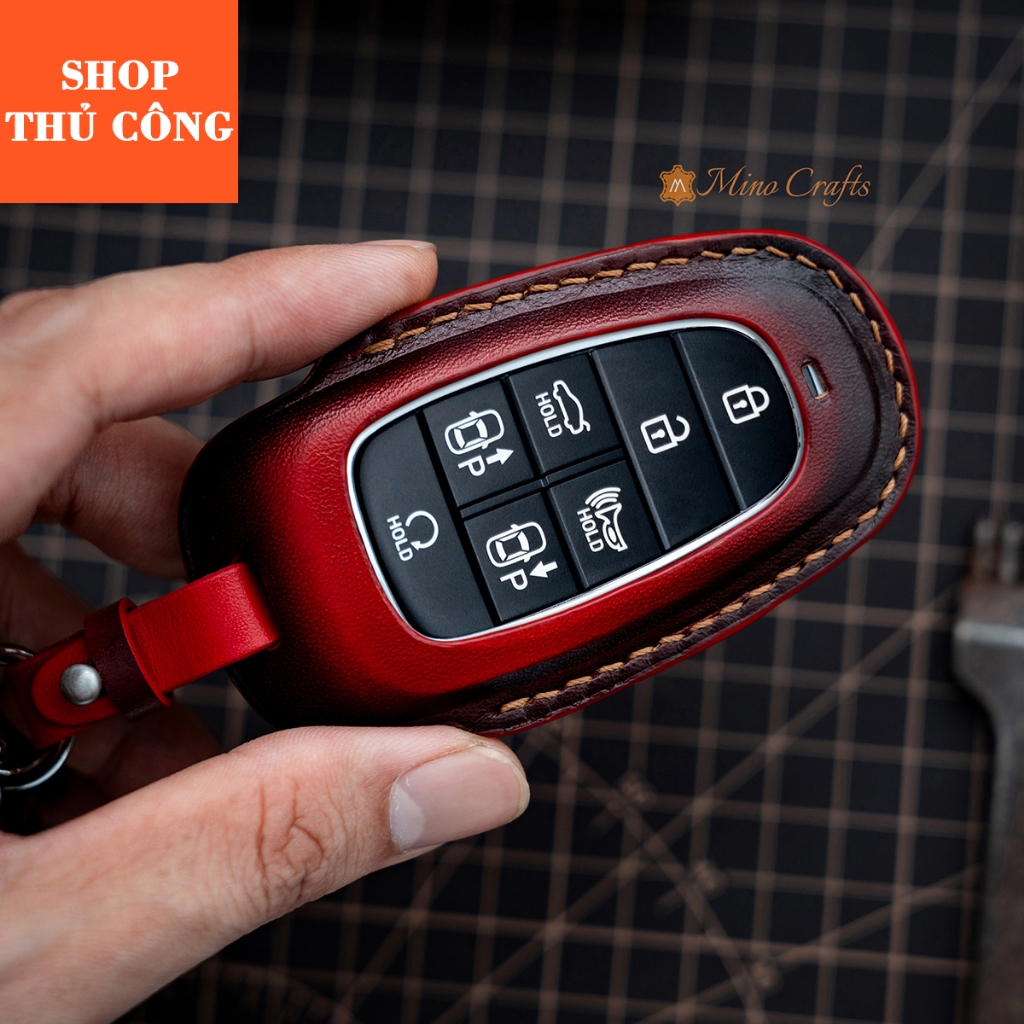 Mino Crafts- Bao da chìa khóa Hyundai Santafe 22-24, Tucson, Palisade - Da bò thật - Nhiều màu sắc