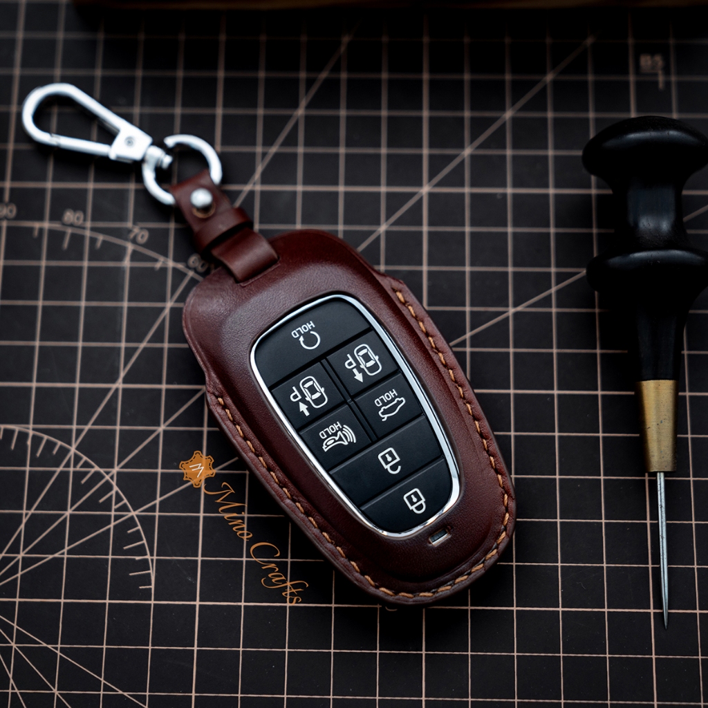 Mino Crafts- Bao da chìa khóa Hyundai Santafe 22-24, Tucson, Palisade - Da bò thật - Nhiều màu sắc