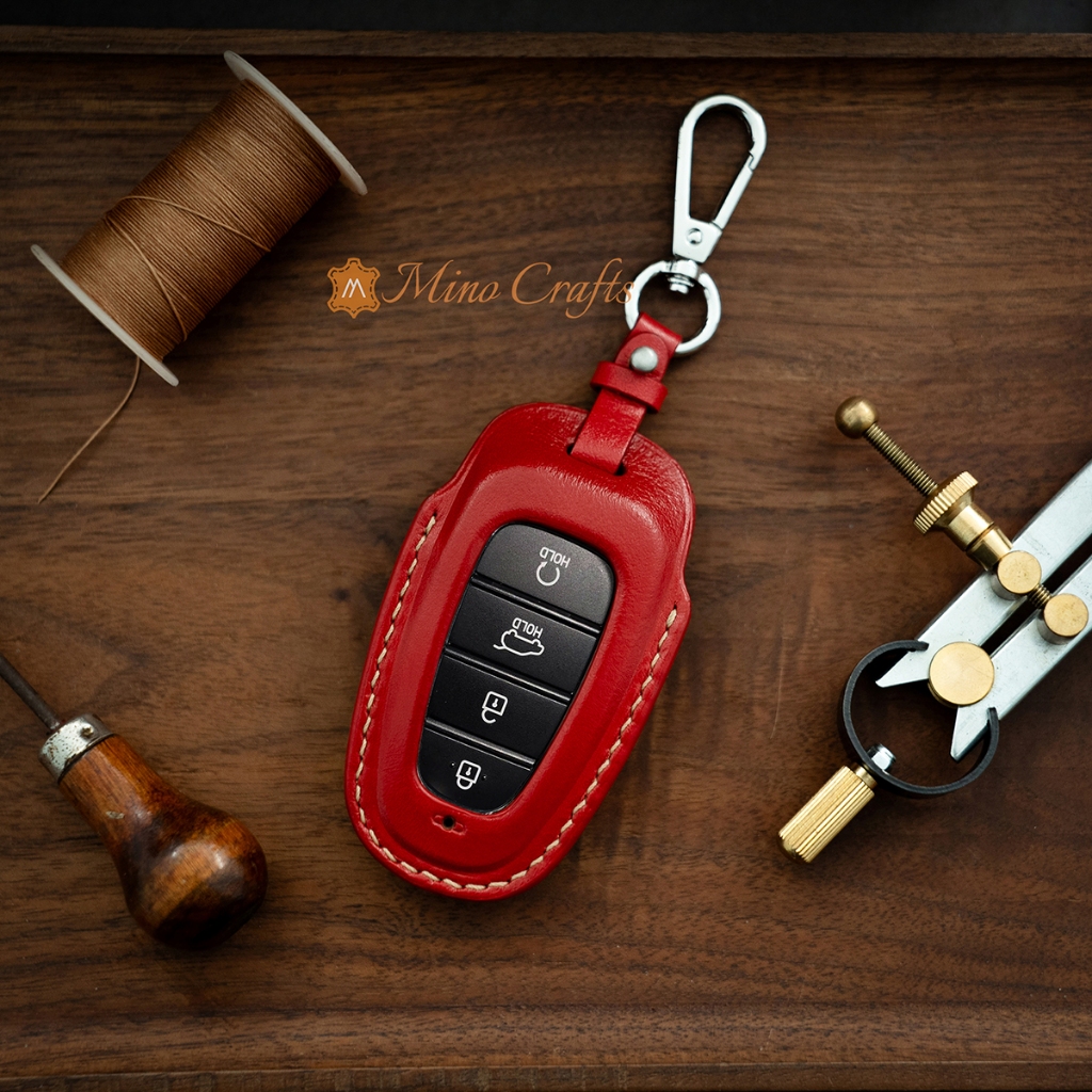 Mino Crafts- Bao da chìa khóa Hyundai Santafe 22-24, Tucson, Palisade - Da bò thật - Nhiều màu sắc