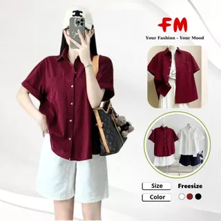 Áo Sơ Mi Nữ FMSTYLE Tay ngắn thêu hình tim ở túi kiểu dáng basic dễ phối đồ Đi Học Đi Làm Đi Chơi