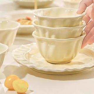 Bán lẻ| Bộ bát đĩa TIỂU THƯ sứ cao cấp 4,6,10 người ăn,bộ bát đĩa tạo hình váy sóng màu kem LUXURY TABLEWARE