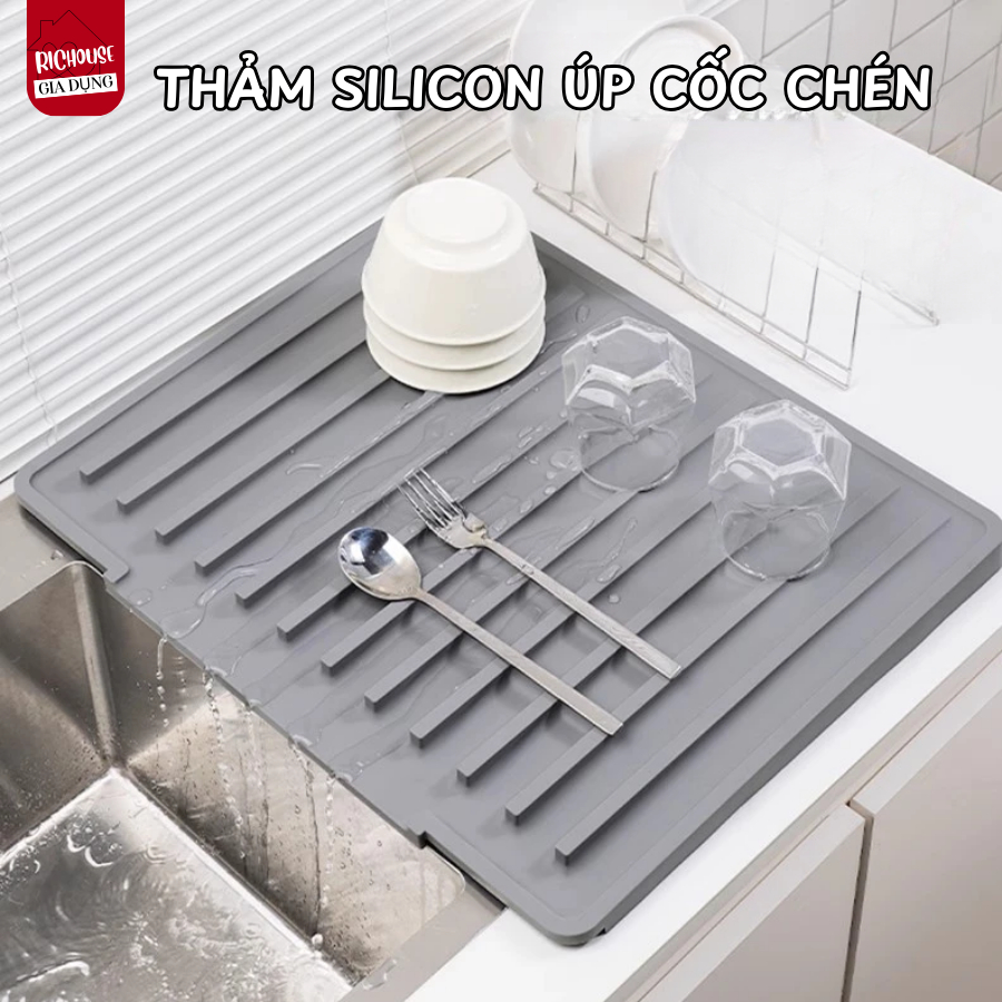 Thảm Silicon Úp Chén Đĩa Thoát Nước Chống Trơn Trượt, Thảm Bàn Bếp Silicon Chịu Nhiệt Tốt