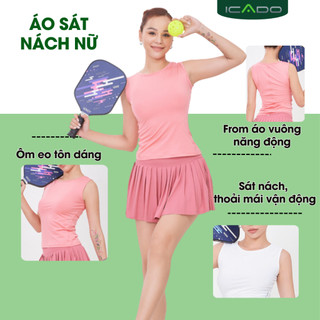 Áo sát nách nữ ICADO AT5 Áo Ba Lỗ Thun Lạnh Thoáng Mát Áo Thun Chơi Pickleball, Tennis thegioidotap