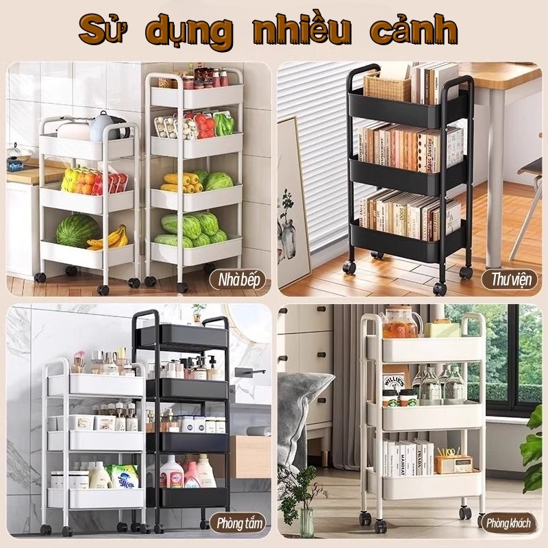 Xe đẩy Spa 4 tầng Kệ kiểu mới sắt mắt lưới Kệ để đồ đa năng Kệ đựng đồ đa năng Kệ 4 tầng có bánh xe