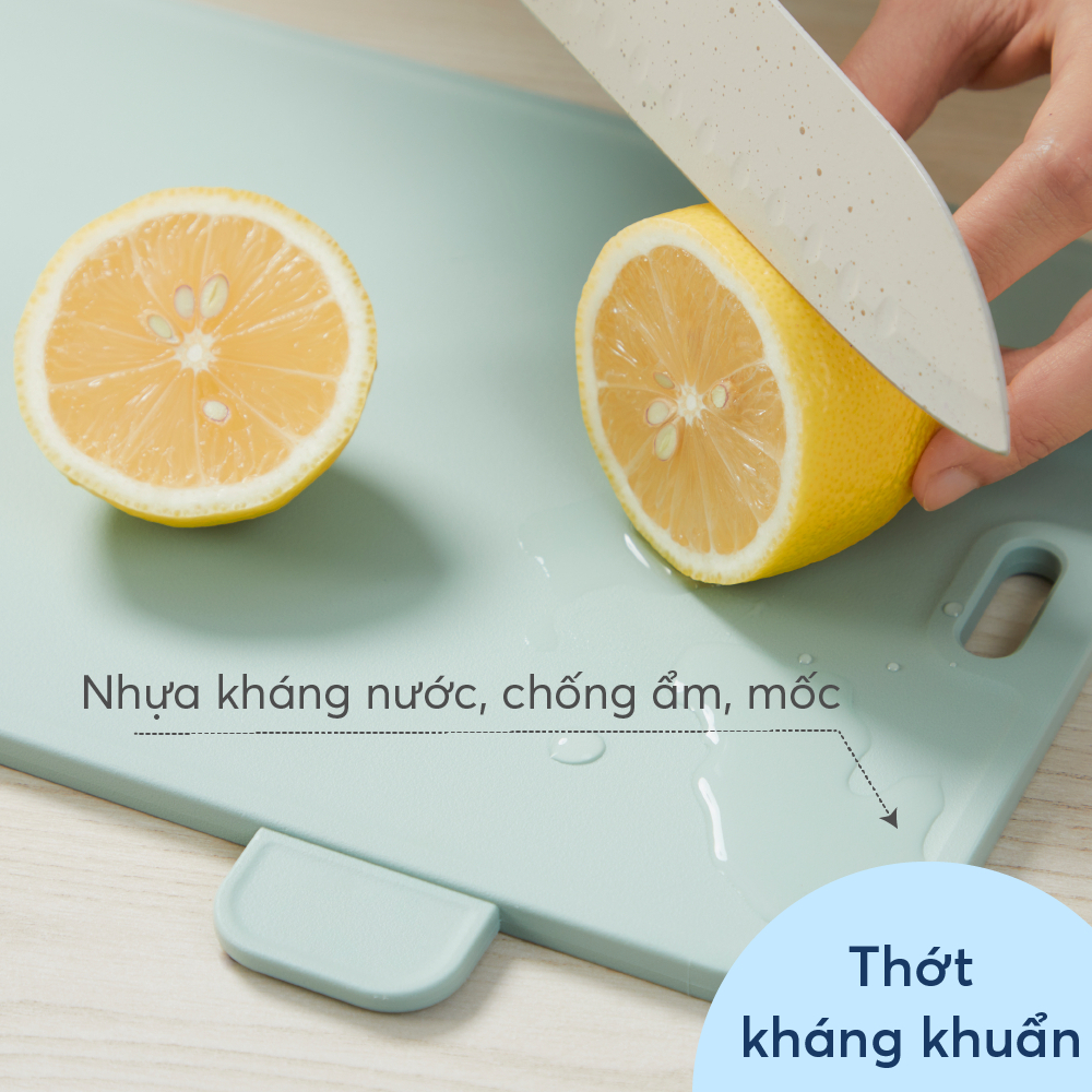 Bộ 4 thớt INOCHI kèm khay đỡ ráo nước. Nhựa pp kháng khuẩn, không ám mùi. Thớt cắt thịt cá, rau củ