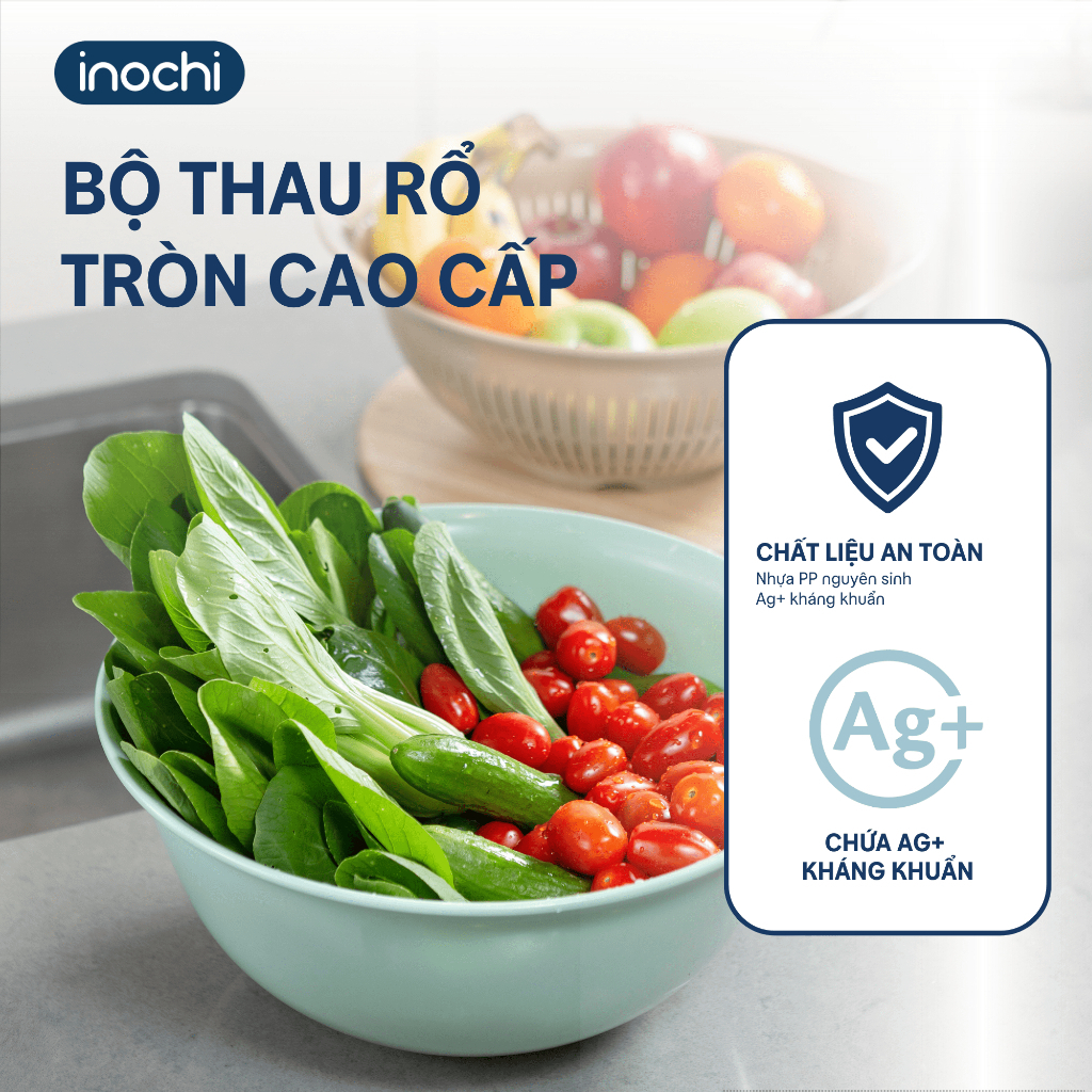Bộ thau rổ cao cấp chịu nhiệt inochi, không giòn gãy, phai màu, dày dặn. GIAO MÀU NGẪU NHIÊN