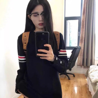 Áo len sweater cổ tròn có kẻ sọc ở tay mùa đông mặc hàng ngày