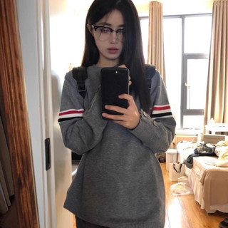 Áo len sweater cổ tròn có kẻ sọc ở tay mùa đông mặc hàng ngày