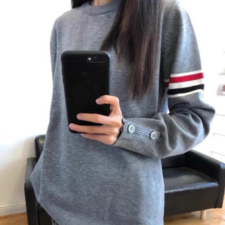 Áo len sweater cổ tròn có kẻ sọc ở tay mùa đông mặc hàng ngày