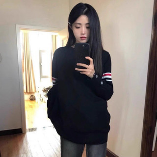 Áo len sweater cổ tròn có kẻ sọc ở tay mùa đông mặc hàng ngày