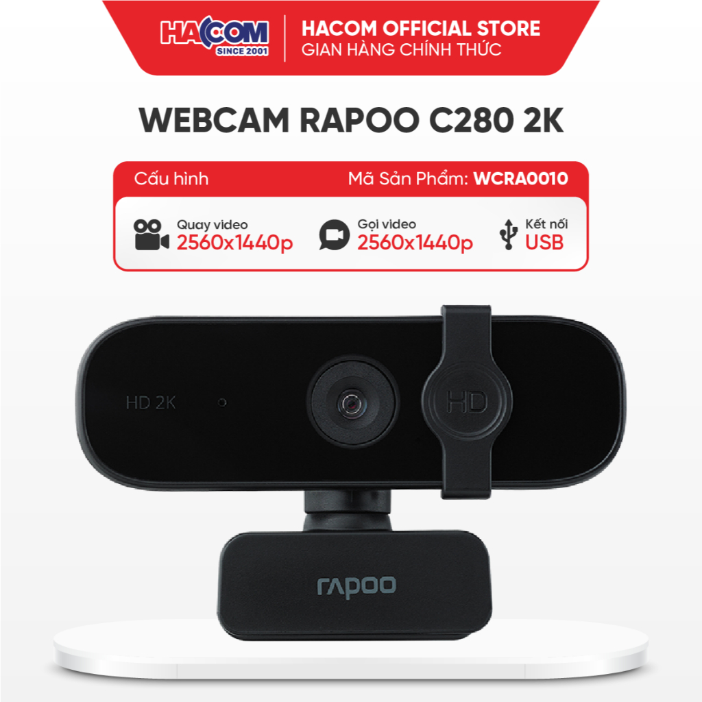 Webcam Rapoo C280 2K HD với USB2.0 với nắp đậy camera có thể xoay mic ...