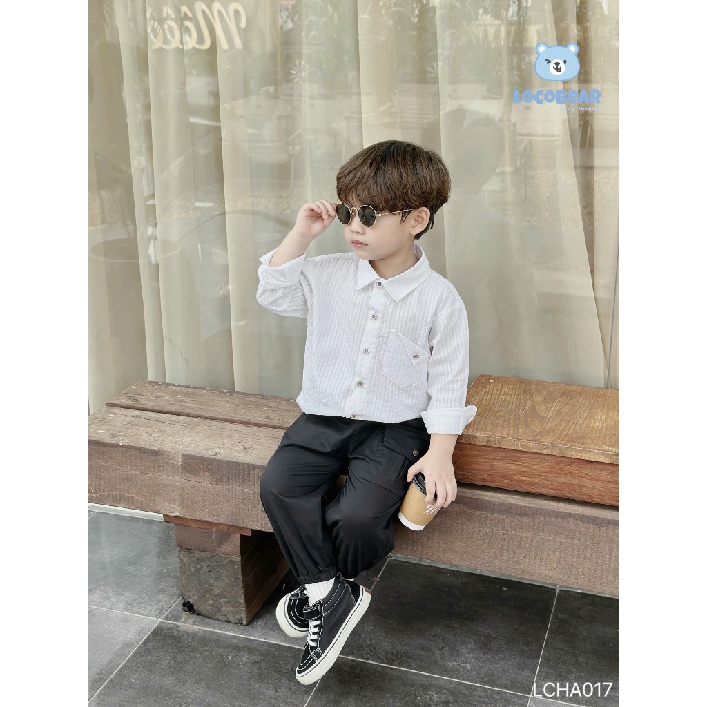 Áo sơ mi trắng dài tay túi gập cá tính cho bé trai LCHA017