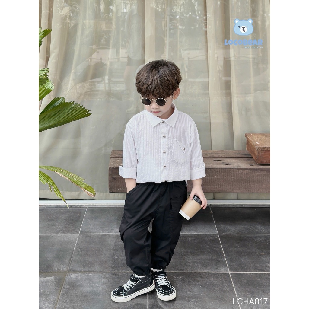 Áo sơ mi trắng dài tay túi gập cá tính cho bé trai LCHA017