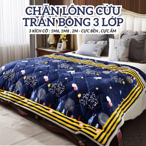 Chăn Lông Cừu Trần Bông HueBo Bedding 3 Lớp Siêu Dày, Chăn Đại Hàn Cao Cấp Chống Xô Lệch, Vón Cục