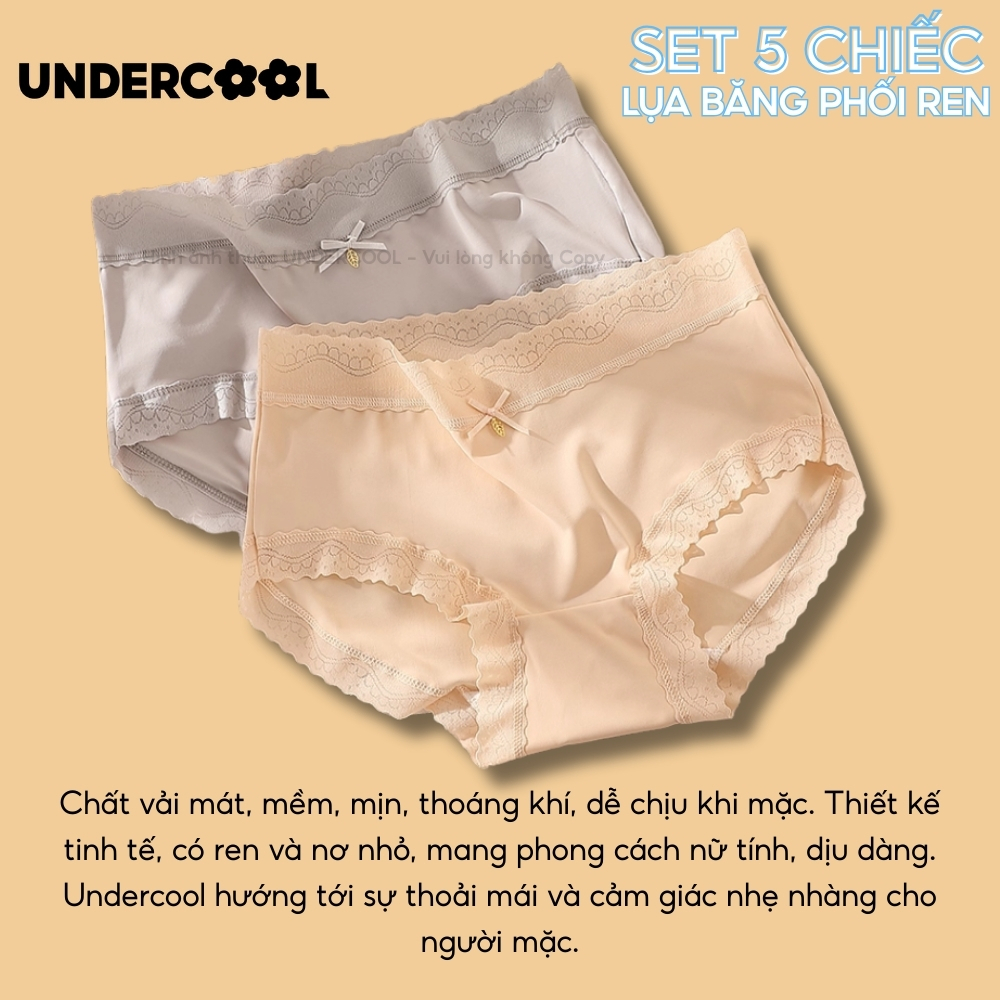 Combo 5 Quần Lót Nữ Su Lụa Băng Phối Ren UNDERCOOL, Quần Lót Ren Sexy Gợi Cảm, Quyến Rũ, Mềm Mịn Thoáng Khí CB-QL67
