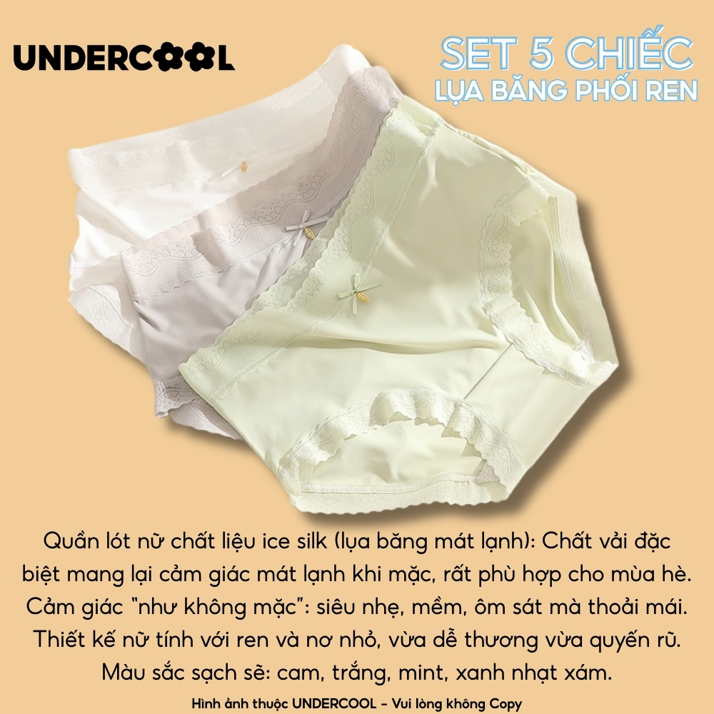 Combo 5 Quần Lót Nữ Su Lụa Băng Phối Ren UNDERCOOL, Quần Lót Ren Sexy Gợi Cảm, Quyến Rũ, Mềm Mịn Thoáng Khí CB-QL67