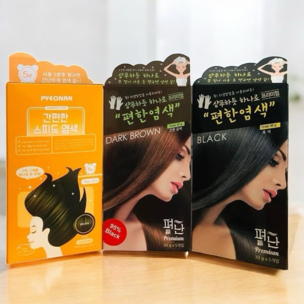 Dầu gội nhuộm tóc Pyeonan Hàn Quốc – Phủ bạc nhanh 5 phút, tiện lợi, màu tự nhiên (Đen/ Nâu Đậm)