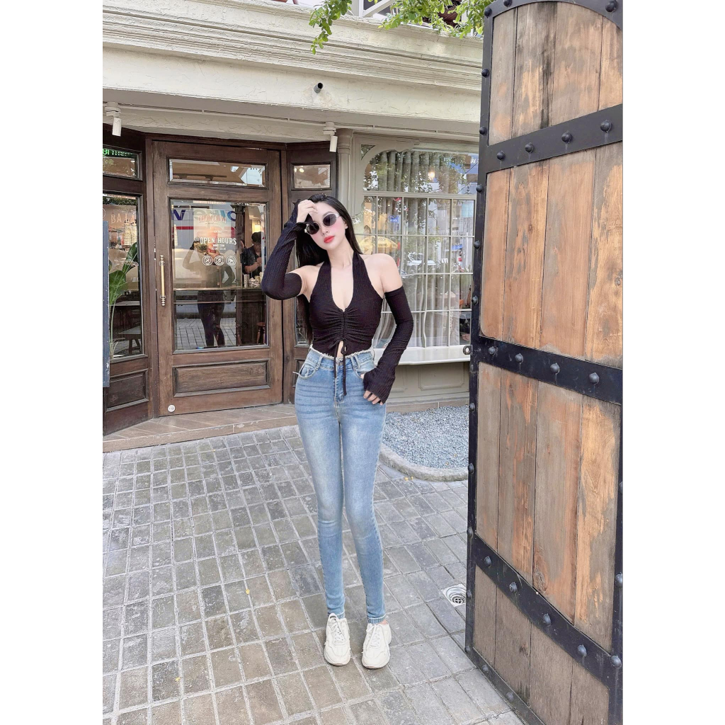 96-98cm Quần Jeans Nữ Lưng Cao Kiểu Tua CO Giãn Tôn Dáng